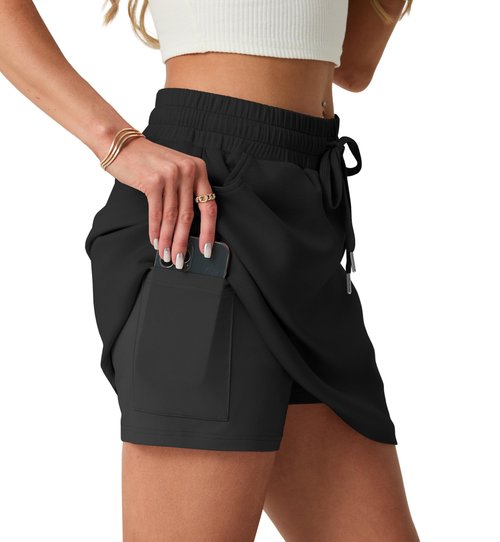 GRECERELLE Skirt for Women Athletic Skort with Built-in Shorts and Pockets for Golf Tennis Workout (Black, Medium)