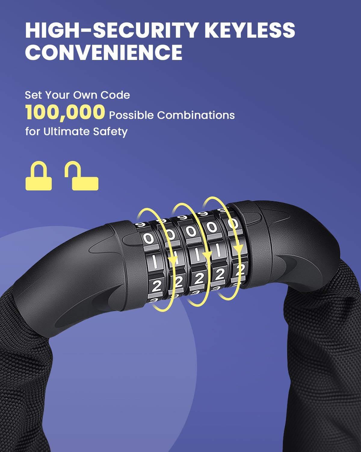 ONVIAN Heavy Duty Bike Lock - 5 Digit Combination, 3.2Ft Long Chain for High Security | Ideal for Ebikes, Scooters, and More