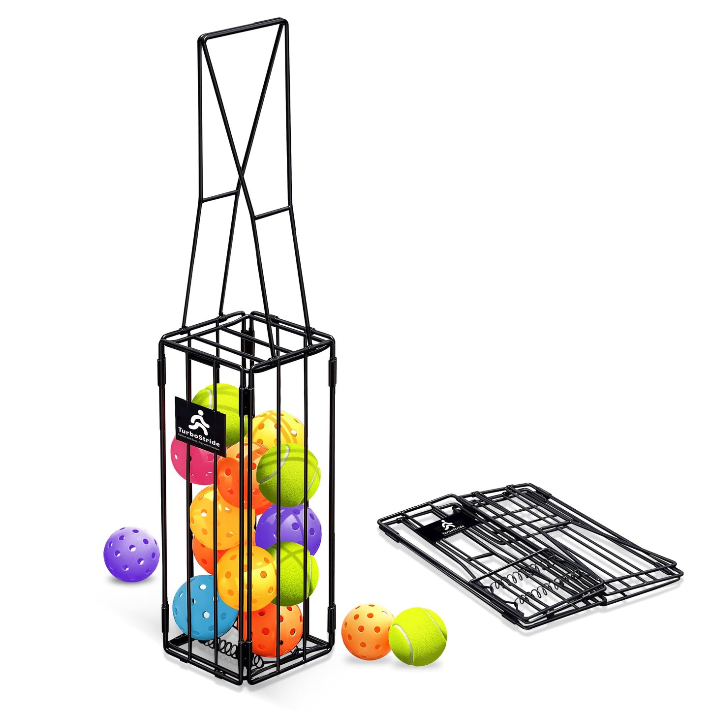 TurboStride Tennis Ball Hopper, Portable Pickleball Ball Basket for Pickup, Storage & Training (Medium)