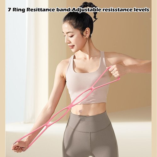 VKSG 4 Ring Adjustable Loop Resistance Bands for Working Out Walk at Home，Workout Bands Exercise Stretch Band for Women&Men Fitness, Yoga, Pilates-Non-Slip, Durable Rubber, Home/Gym Use(Pink)