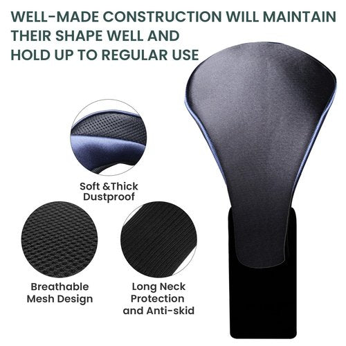 FINGER TEN Golf Club Head Covers for Woods Driver Fairway Hybrid Value 3/5 Pack, Long Headcover Interchangeable Accessories for Ultimate Club Protection (Blue&Black(1D+1F+1H))