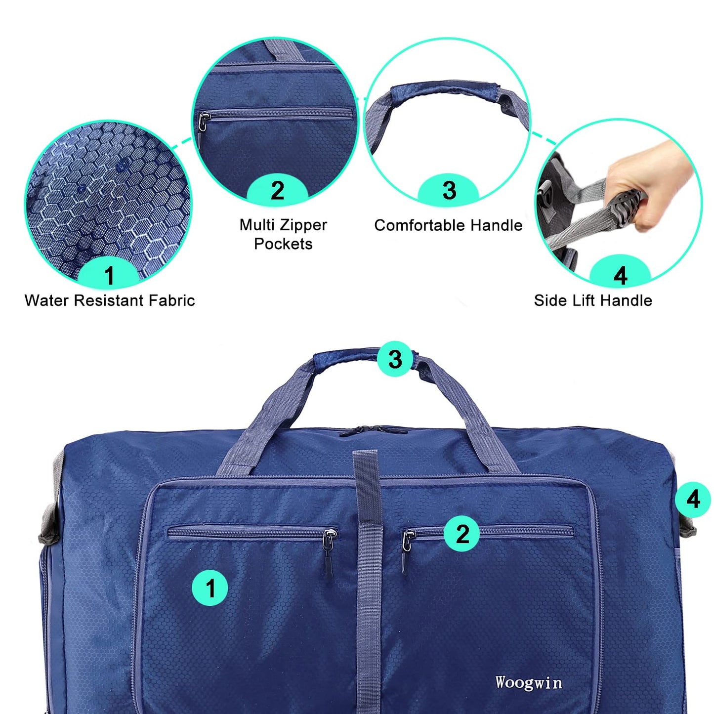 Woogwin Travel Duffel Bag Large Foldable Waterproof Overnight Bag for Beach Swim Bags Pool Sports Gym (100L Darkblue)