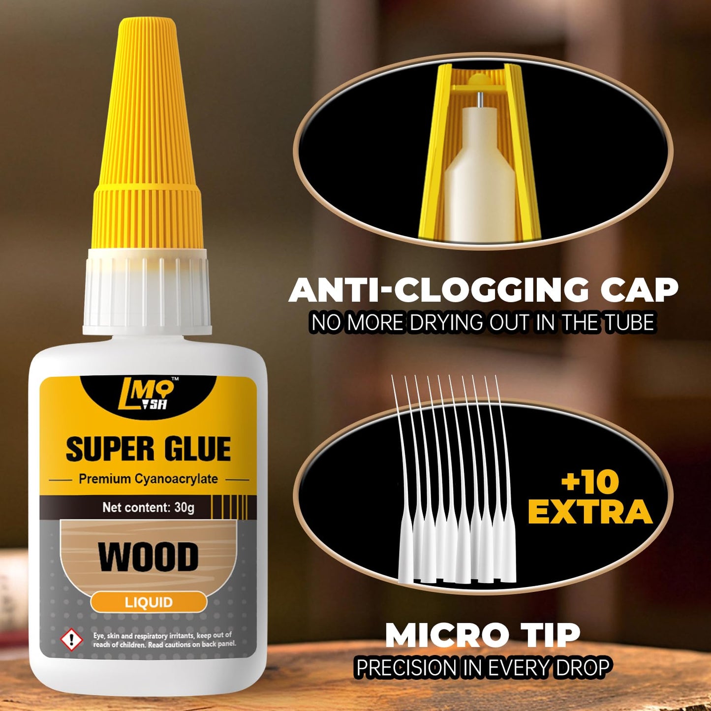Wood Super Glue Pack of 2, Thin Liquid CA Glue for Woodworking Furniture Repair Wooden Crafts Carpenter, Clear High Strength Cyanoacrylate Adhesive Instant and Strong Bond Superglue for Everything