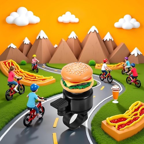 2Pcs Hamburger Shape Bike Bell, Loud Crisp Clear Sound, Compatible with Balance Bike, Scooter, Bicycle, Plastic Material, Yellow Color
