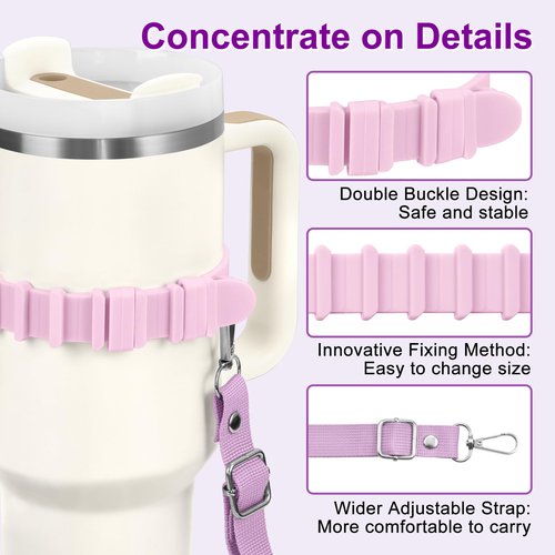 Fumcsy Water Bottle Holder with Strap for Stanley Cup Accessories,Adjustable Shoulder Strap Compatible with Stanley Tumbler,Owala,Hydroflask, YETI and More (Purple)