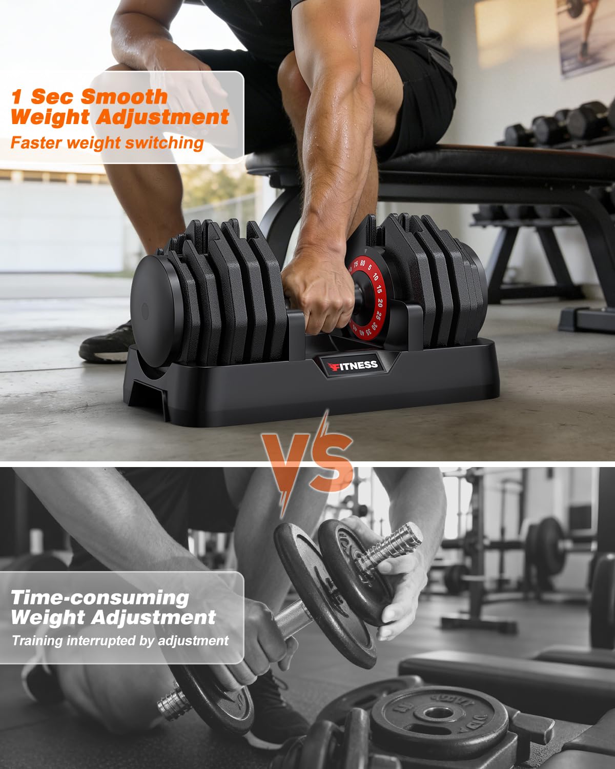 Rendpas Adjustable Dumbbell Set, Quick Adjust Free Weights for Home Gym