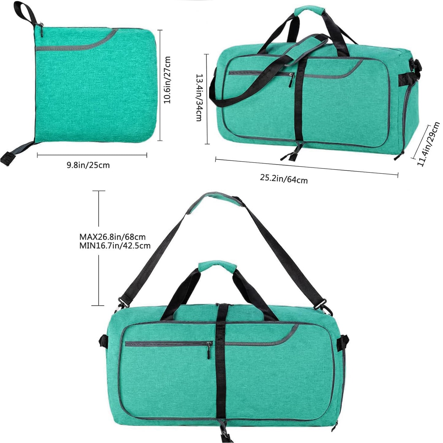 Travel Duffle Bag for Men, Large Foldable Duffel Bags for Traveling with Shoes & Wet Compartment Waterproof Weekender Gym Bag for Men Women(65LTeal)