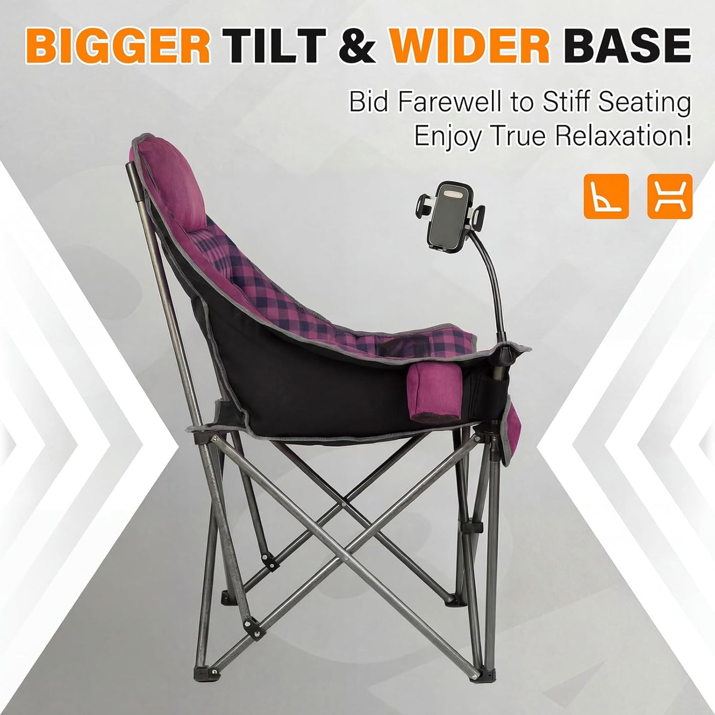 Regine Switzerland Oversized Camping Chair - Heavy Duty Extra Large Folding Padded Chair | Purple Plaid
