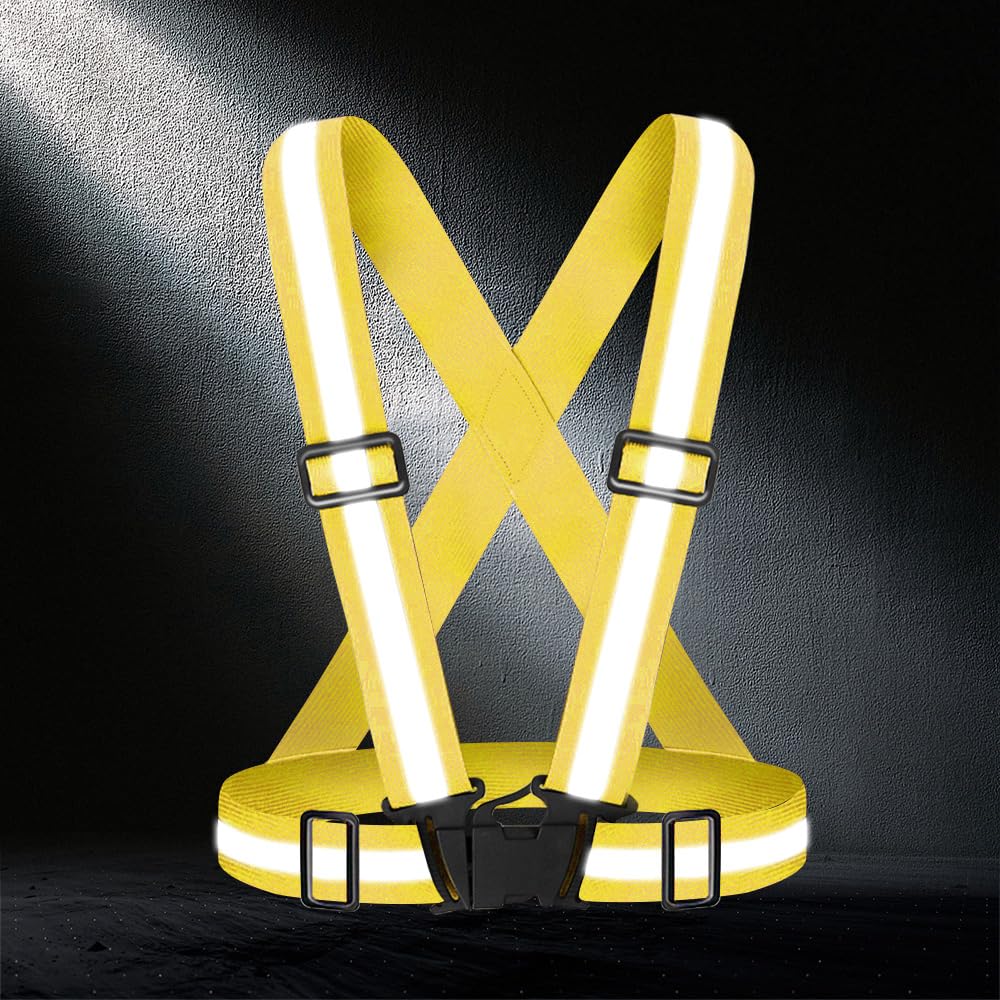 Fepdiu High Visibility Reflective Vest Safety Vest Running Reflective Gear Adjustable Reflective Vest for Walking,Jogging,Hiking,Night Cycling (Golden)