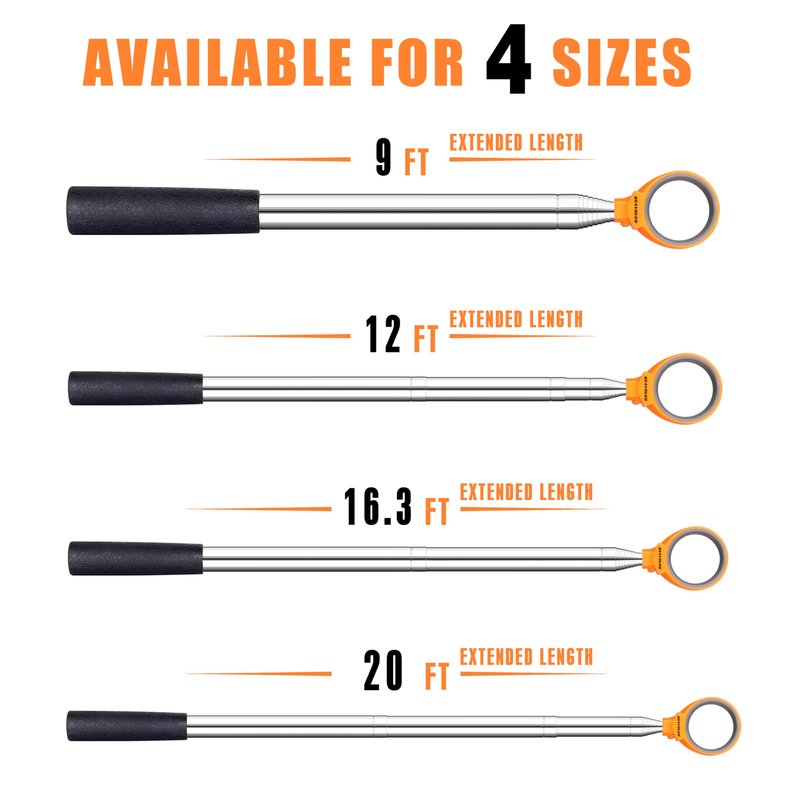 GEAVOUED Golf Ball Retriever 9Ft/12Ft/14.5Ft/16.3Ft/20Ft Golf Ball Retriever Telescopic，Professional Stainless Steel Ball Retriever Tool Golf