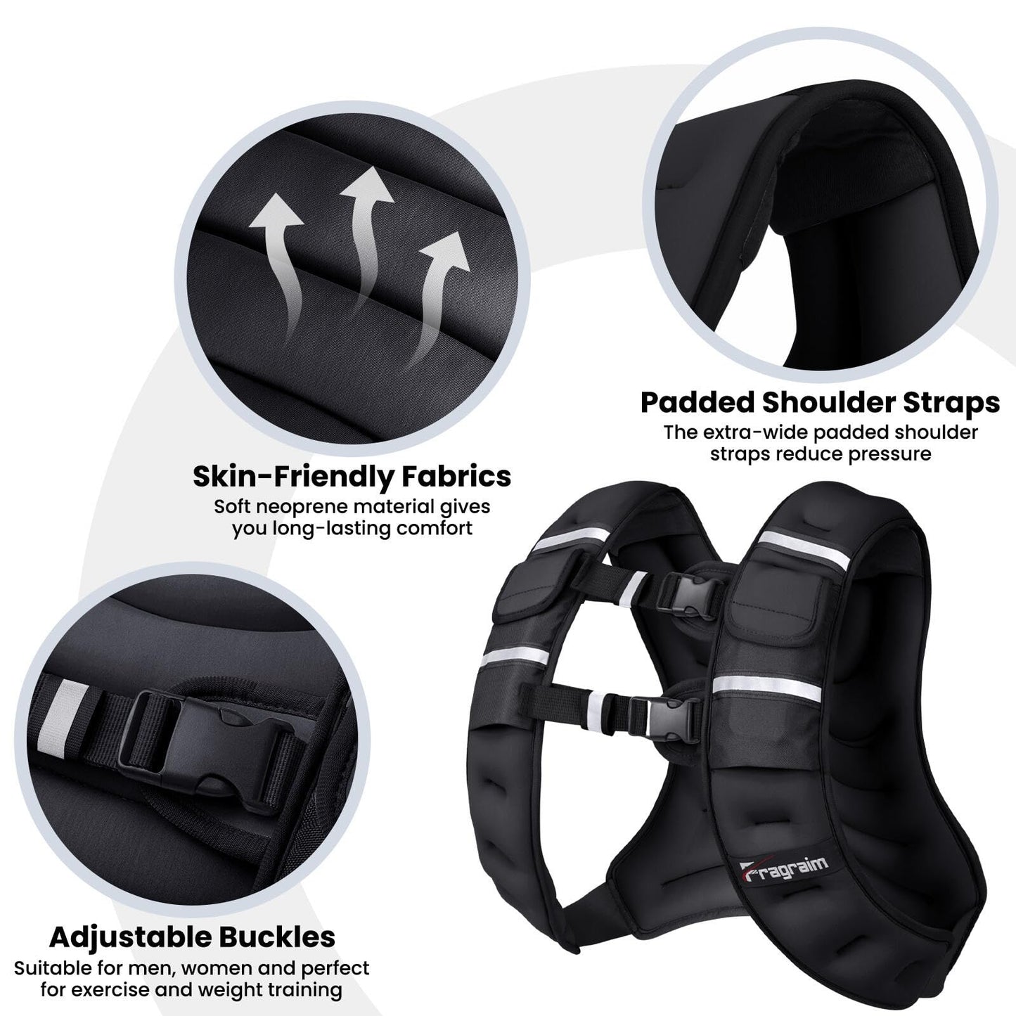 Fragraim Adjustable Weighted Vest for Women Men, 14-18lb Weight Vest with 4 Removable Iron Weights, Phone Holder and Back Pocket, Vest for Walking,Strength Training, Running - Black