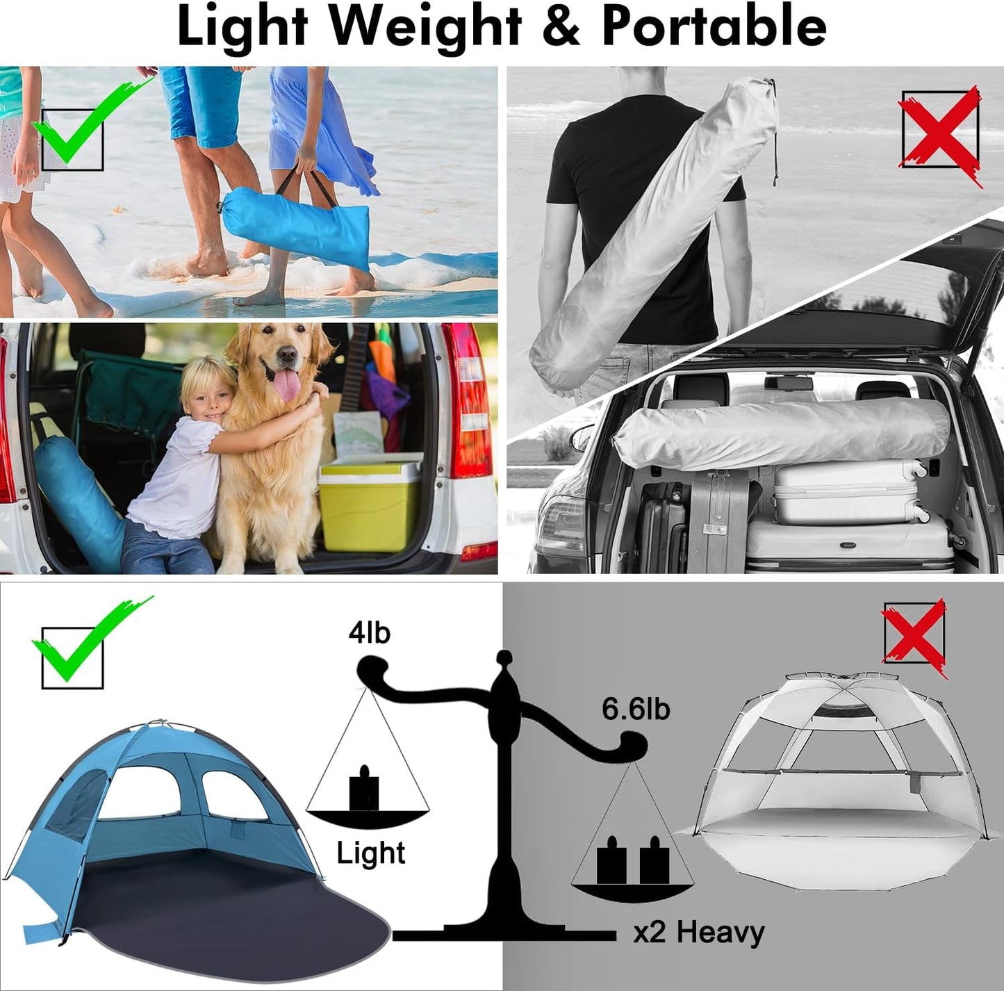 WhiteFang Beach Tent - Anti-UV Portable Sun Shade Shelter for Up to 8 People | Extendable Floor & 3 Mesh Windows