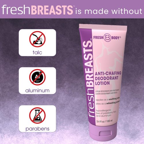 Fresh BREASTS Anti-Chafing Deodorant Cream to Powder for Under Boobs, Inner Thighs - Lotion Made without Talc, Aluminum, Parabens or Added Fragrance, 3.4 Fl Oz (2 Pack)