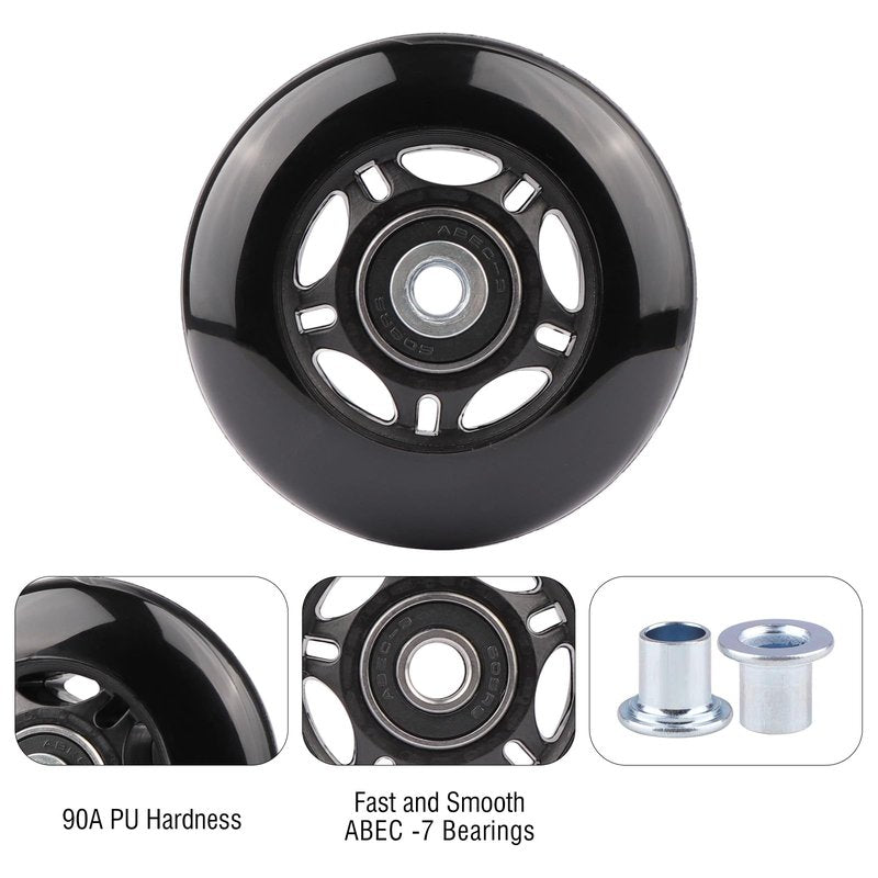 WHEELGOO 2-Pack PU Luggage Suitcase Replacement Wheels Repair Kit w/ABEC-7 Bearings and 6mm Axles for Trolley Carry-on Roller Travel Bag (70 * 24mm)