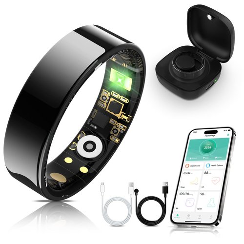 Othelia Smart Ring for Women Men with Sleep Monitoring, Step Counting, Heart Rate, Blood Oxygen, IP68 Waterproof for iPhone and Android, No Subscription Fee (Black, 7)