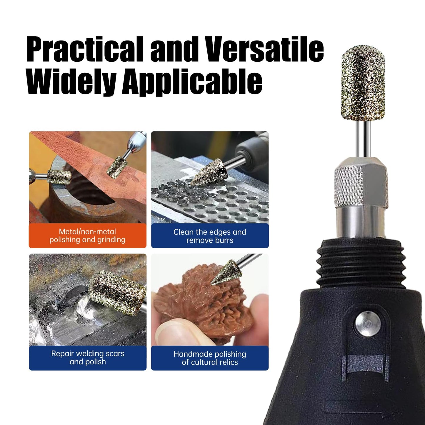 Diamond Grinder Bits for Dremel Tool Accessories, 20Pcs, 1/8" Shank, 120-Grit, Rotary Tool Diamond Bits for Stone Glass Resin Porcelain Ceramic Nail Glaze Metal Carve Engrave Polish