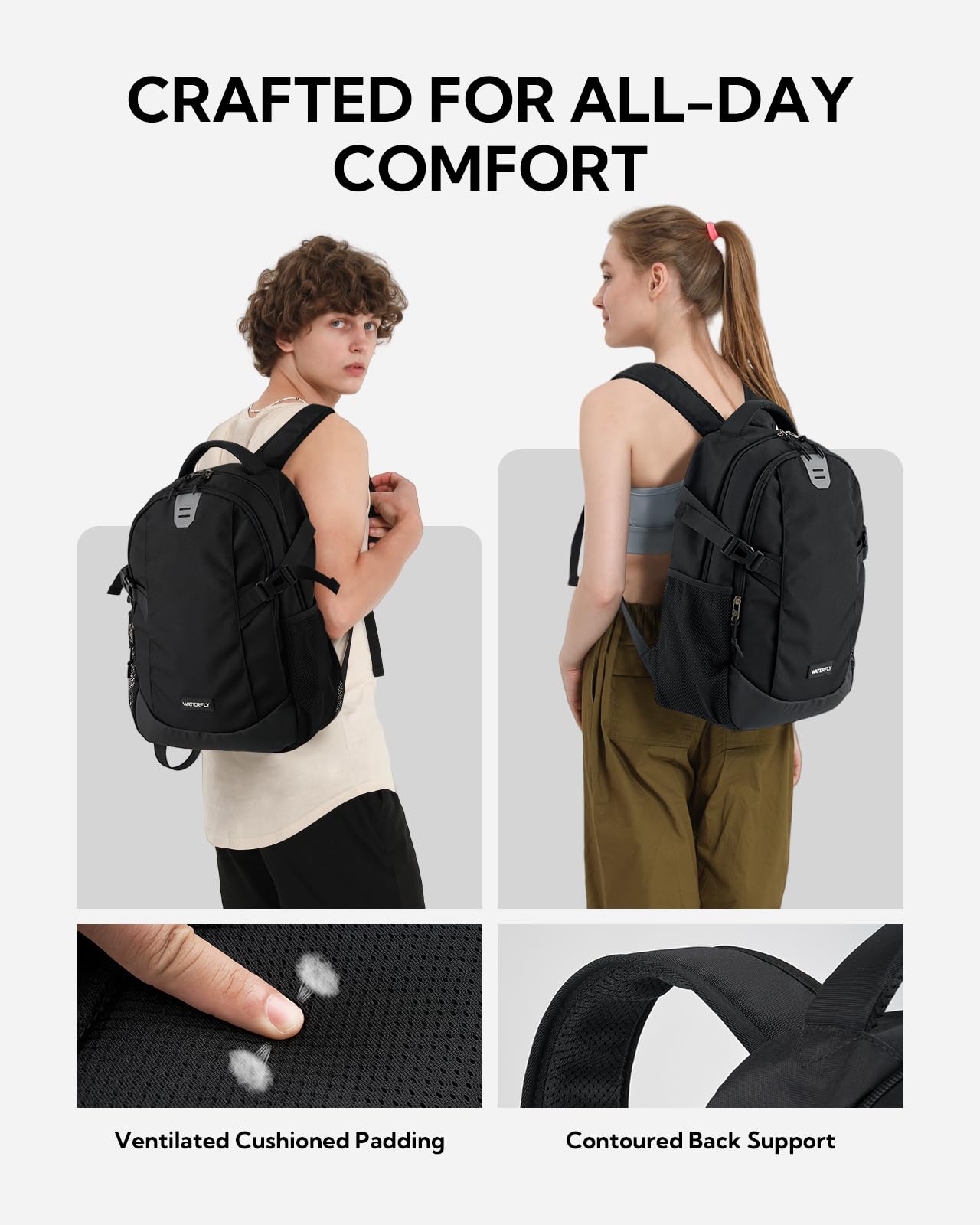 WATERFLY Small Casual Travel Backpack: 20L for Men Women Work Commuter Everyday EDC Daypack Hiking Gym Sport Workout Blue