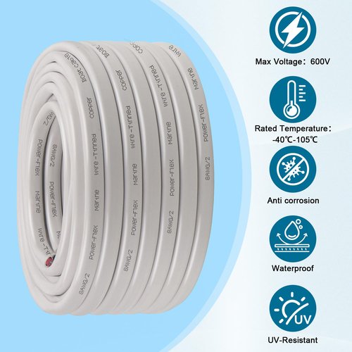 8 Gauge Marine Wire - 5FT Tinned Copper Boat Cable | Waterproof & Corrosion Resistant for RV, Solar, Outdoor Use
