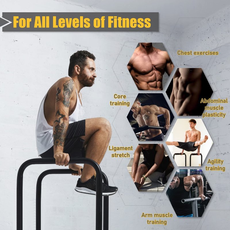POWER GUIDANCE Dip Bar, Dip Stand Station for Full Body Strength Training, Adjustable Height 30Inches - 38.6Inched, Capacity 1200Lbs, 3 Colors Available (black)