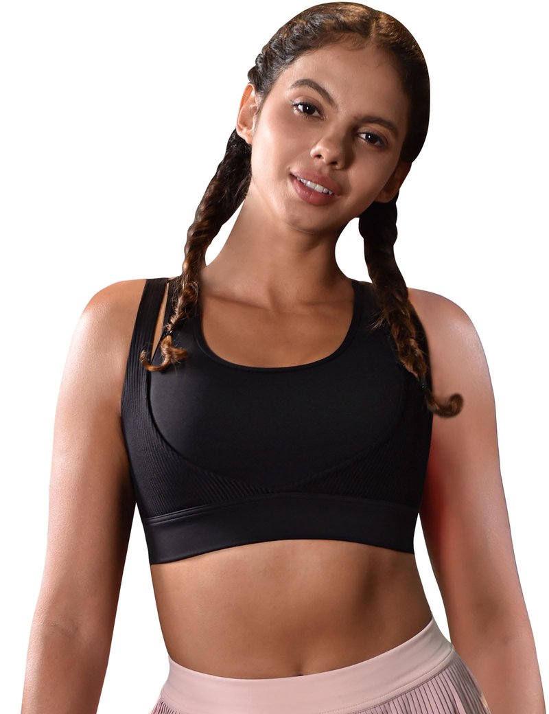 Cordaw Racerback Sports Bras for Women High Support, Molded Cup High Impact Hook Back Yoga Running Bra Black M