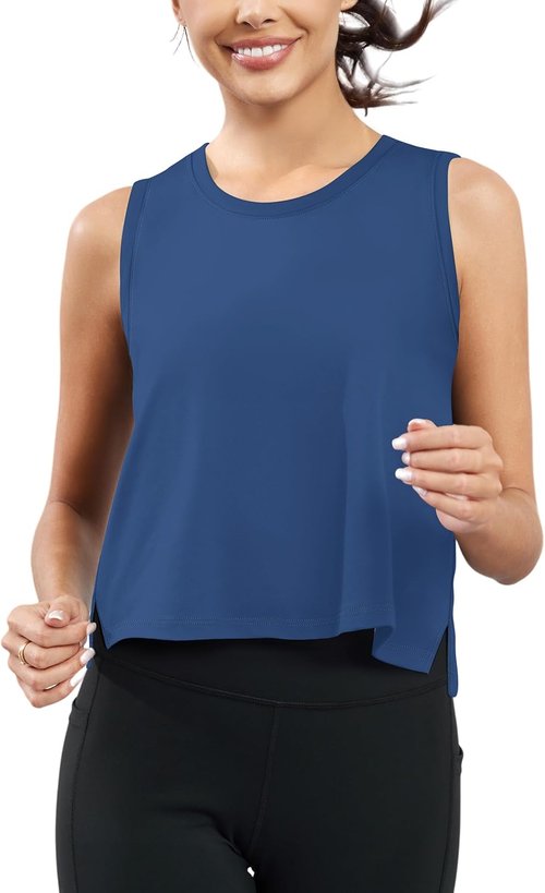 KevaMolly Workout Tank Tops - Flowy Cropped Athletic Shirts with UPF50+ Protection | Breathable Yoga & Running Tops