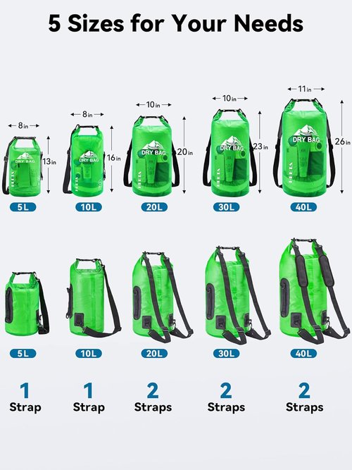 HEETA Waterproof Dry Bag - Lightweight Roll Top Storage Backpack with Phone Case | 5L-40L Sizes for Travel, Swimming, Kayaking & Camping
