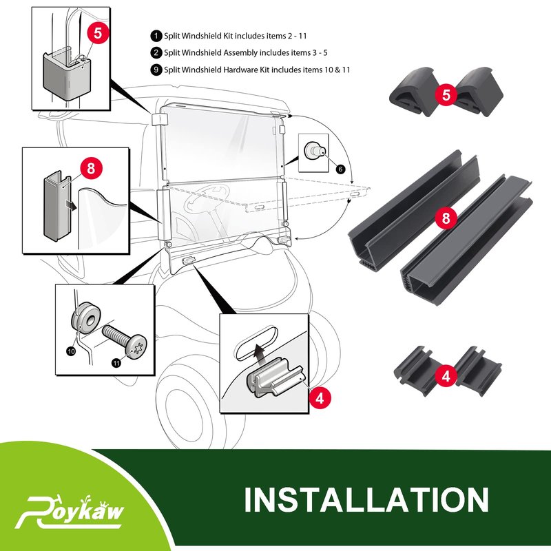 Roykaw Golf Cart Windshield Clips Kit for EZGO RXV 2008-up Gas and Electric Models - Include Top & Bottom Sash Clips, Replaces OEM # 603852, 603201, 603198, Only fits 1-1/4" Square Frame