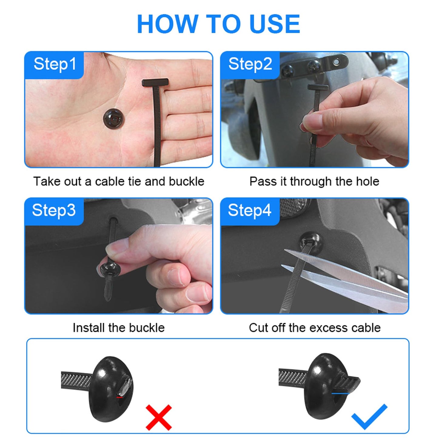 120 Pcs Universal Nylon Cable Tie Buckle - Heavy Duty Self-Locking Zip Tie Holder with Pin & Button Design, UV Resistant for Car Repair & Auto Fastener Replacement