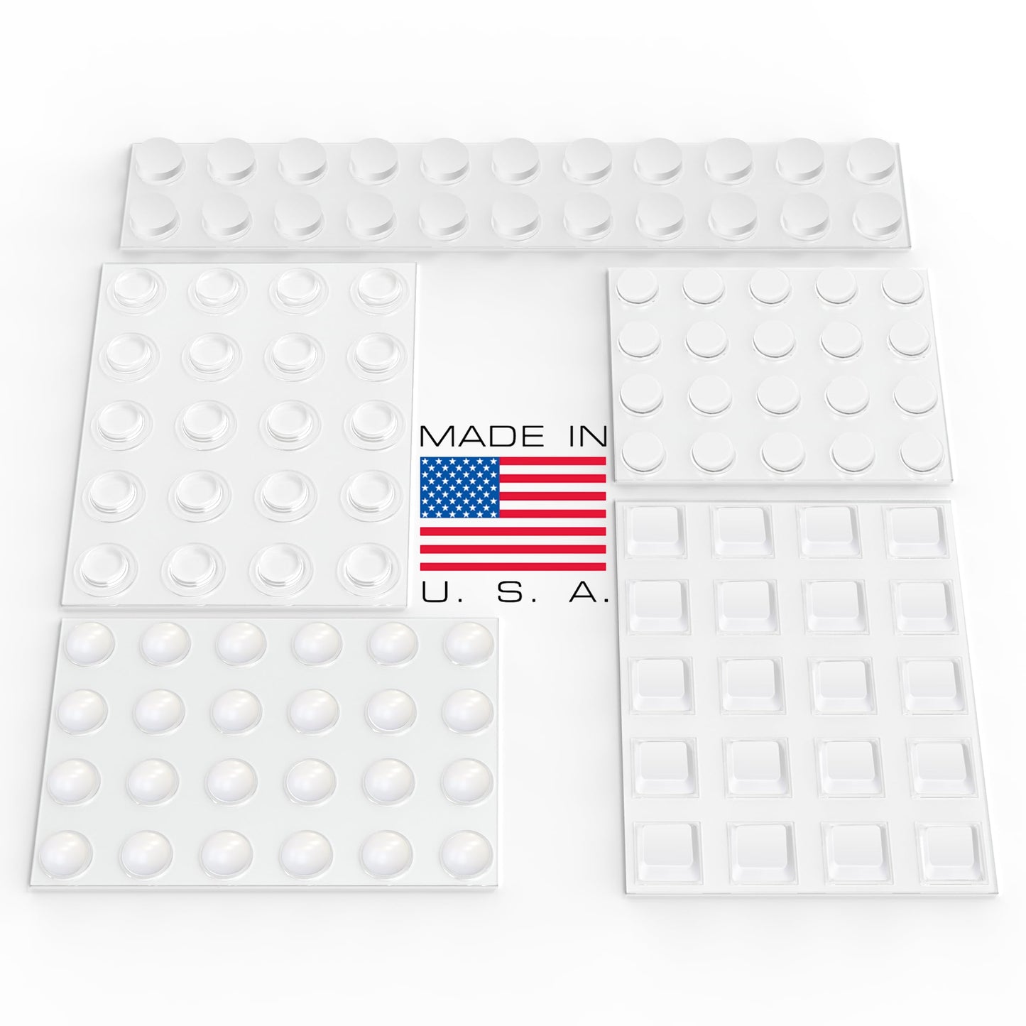 White Adhesive Bumper Pads 106-PC Combo Pack (Round, Spherical, Square) - Sound Dampening Transparent Rubber Feet for Cabinet Doors, Drawers, Glass Tops, Picture Frames, Cutting Boards
