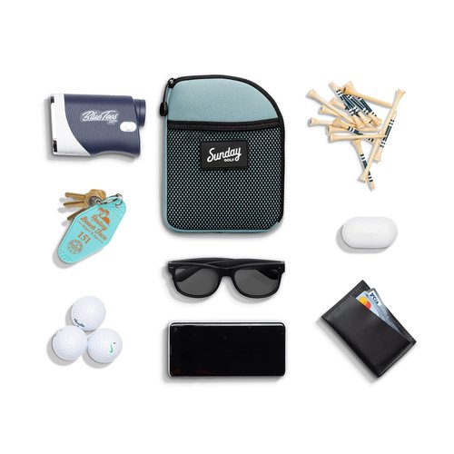 Golf Valuables Pouch with Clip by Sunday Golf | Zippered, Water Resistant Nylon, for Extra Tees, Pencils, Ball Markers (Seafoam)