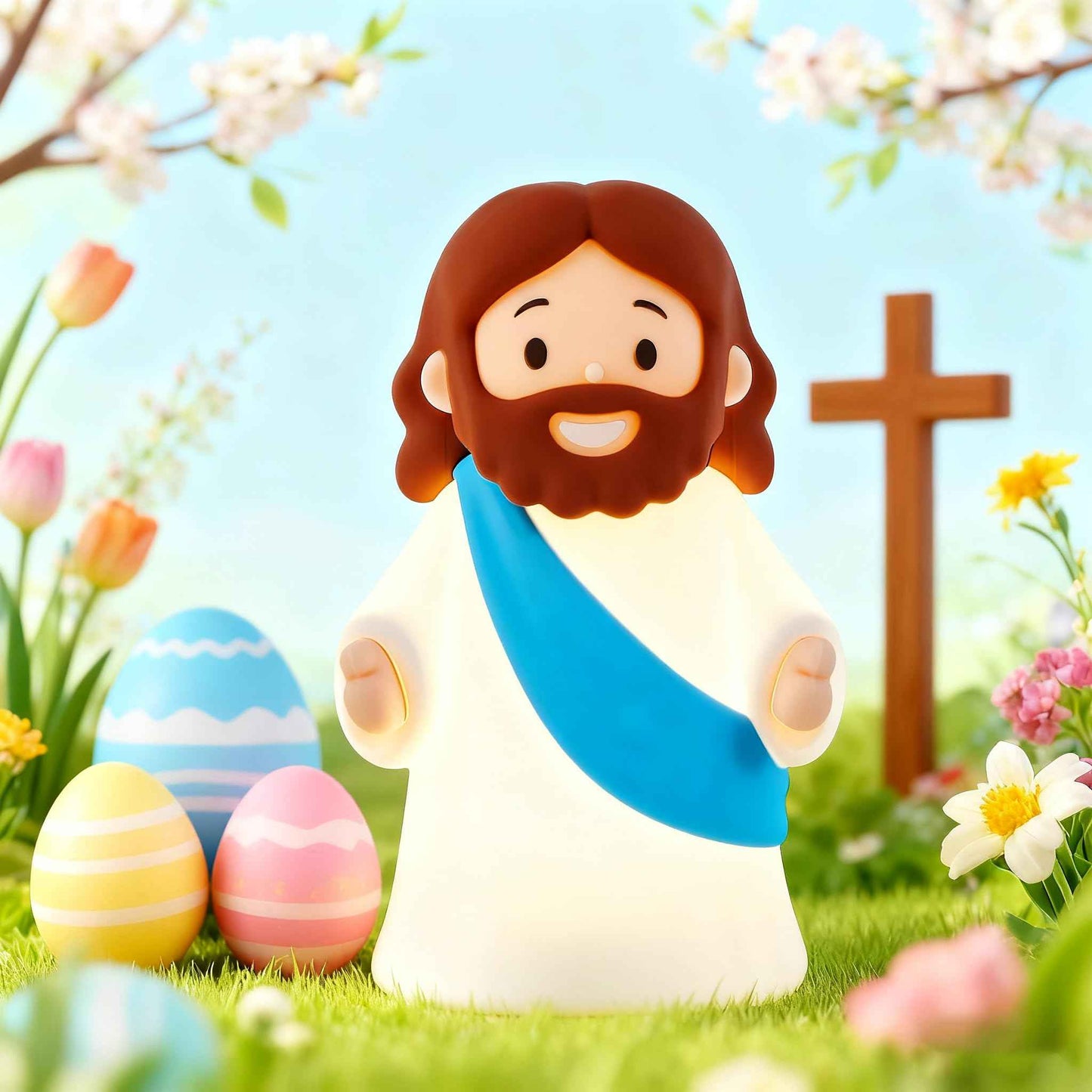 magical JD Little Jesus Night Light Mini Jesus Silicone Lamp Dimmable Nursery Nightlight for Kids Rechargeable Bedside Touch Lamp Perfect for Christmas, Easter and Baptism Gifts (Blue)