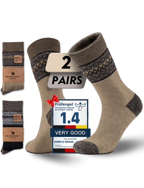 Juclise Alpaca Wool Unisex Winter Heavyweight Crew Socks Hiking Boot Warm Thick Thermal Cushioned Moisture Wicking (US, Alpha, Large, Regular, Regular, Beige Pattern+black Pattern)