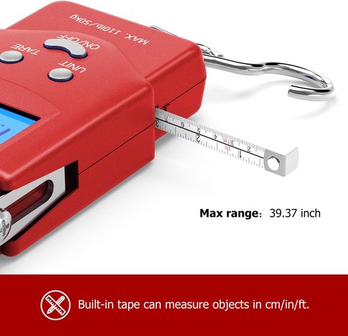 Dr.meter Fishing Scale - 110lb Digital Luggage Scale with Backlit LCD & Measuring Tape | Compact Design, Batteries Included