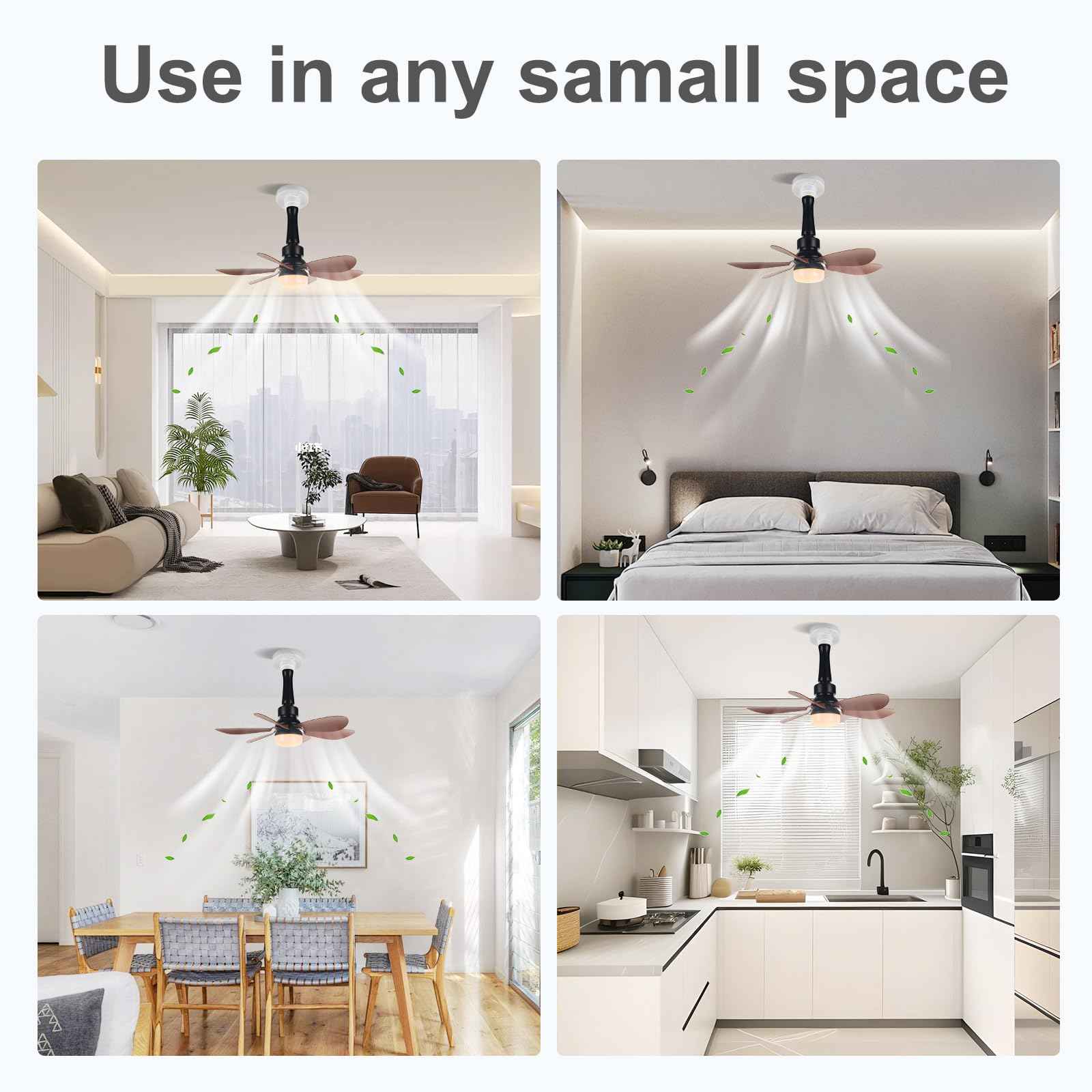 Socket Fan Light, Light Bulb Fan 20.5IN Dimmable, Screw in Socket Fan Ceiling Fan with Light for Garage, Kitchen, Basement (Wood Grain)