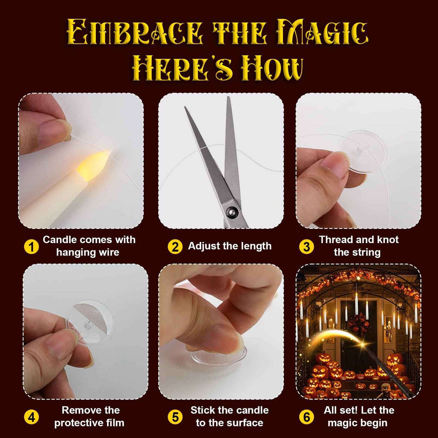 Halloween Decorations - Floating Candles with Wand - 20 Pcs Magic Hanging Flameless Floating LED Candles with Wand Remote - Decor for Indoor Outdoor Home Room Theme Party Birthday Gift