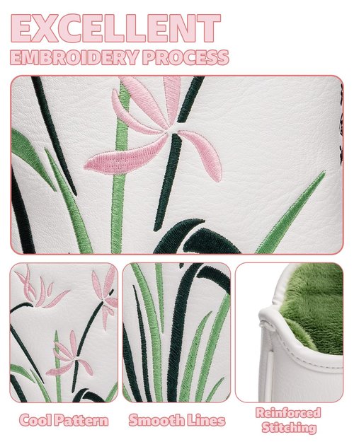 Orchid Golf Head Covers, Floral Style Driver Headcover, Unique Design Driver Head Cover, Golf Club Covers Funny, PU Leather and Advanced Embroidery with Soft Inner Lined for Most Brands - Spring
