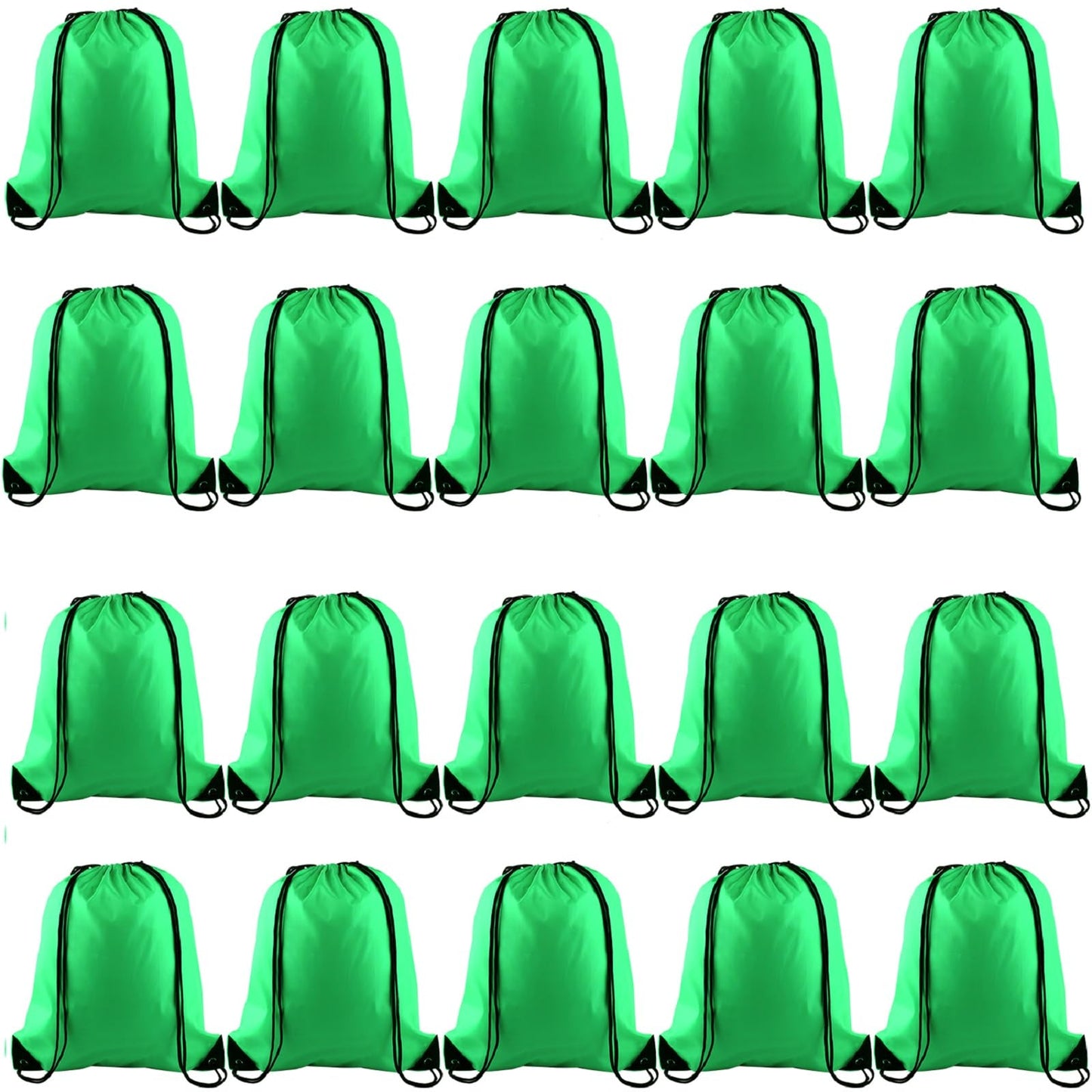 KUUQA 20Pcs Drawstring Backpack Bag Bulk Green Drawstring Bags String Backpack Sport Gym Sack Bags Foldable Storage Bag for Women Men Shopping Gym Travel Sports