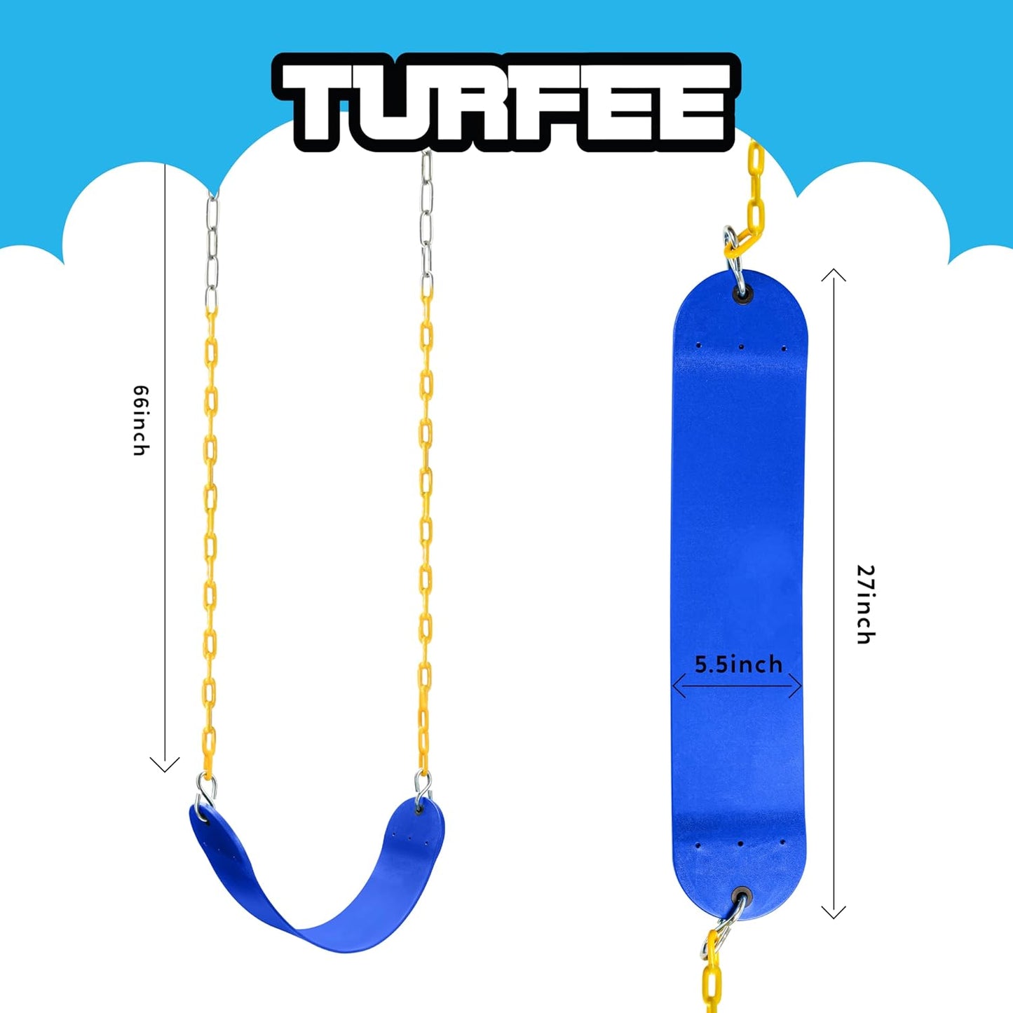 TURFEE Outdoor Swing Set Replacement Seat - Heavy Duty Chains Included | Kids' Playground Accessory (Blue)