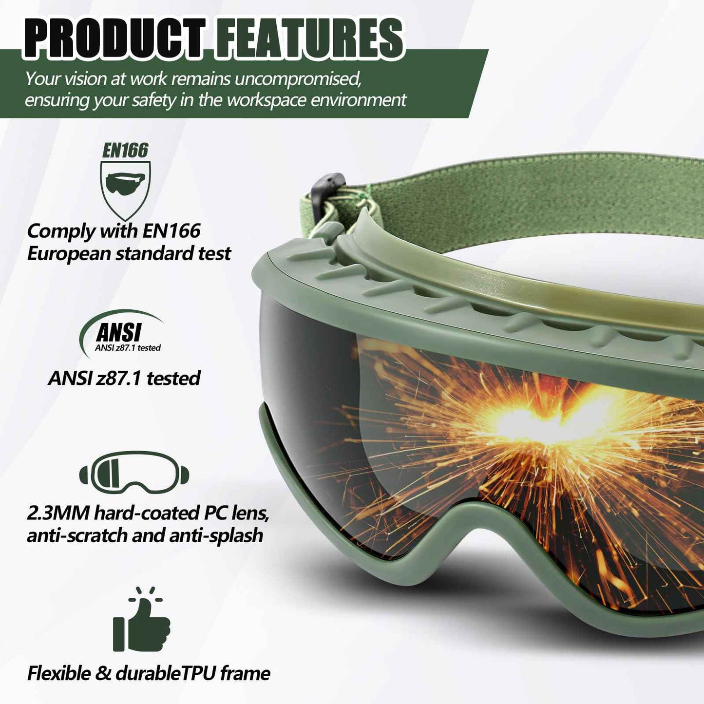 Relaxweex Welding Goggles Welding Safety Glasses Shade 5 IR Lens Cutting Torch Goggles Brazing Glasses for Men Eye Protection(Green)