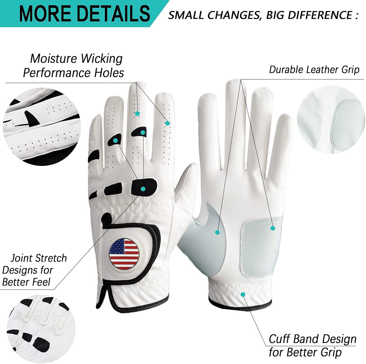 **Amy Sport Golf Gloves - Soft Leather Grip for Left/Right-Handed Golfers | 3-Pack Sizes S-3XL**