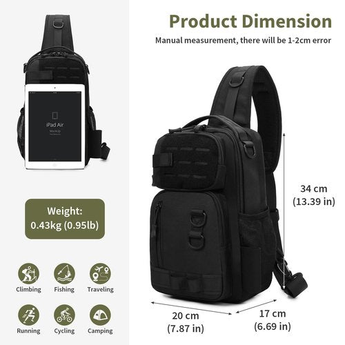 CamGo Small Tactical Sling Bag Black Military One Strap Crossbody Fishing Shoulder Pack Molle Backpack for Sport Daily