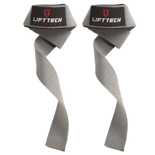 Lift Tech Fitness Weight Lifting Straps For Men and Women - Cotton Gym Straps for Weightlifting, HIIT, Strength Training - Pull ups & Deadlift Straps - Lifting Wrist Straps - Grey, One Size