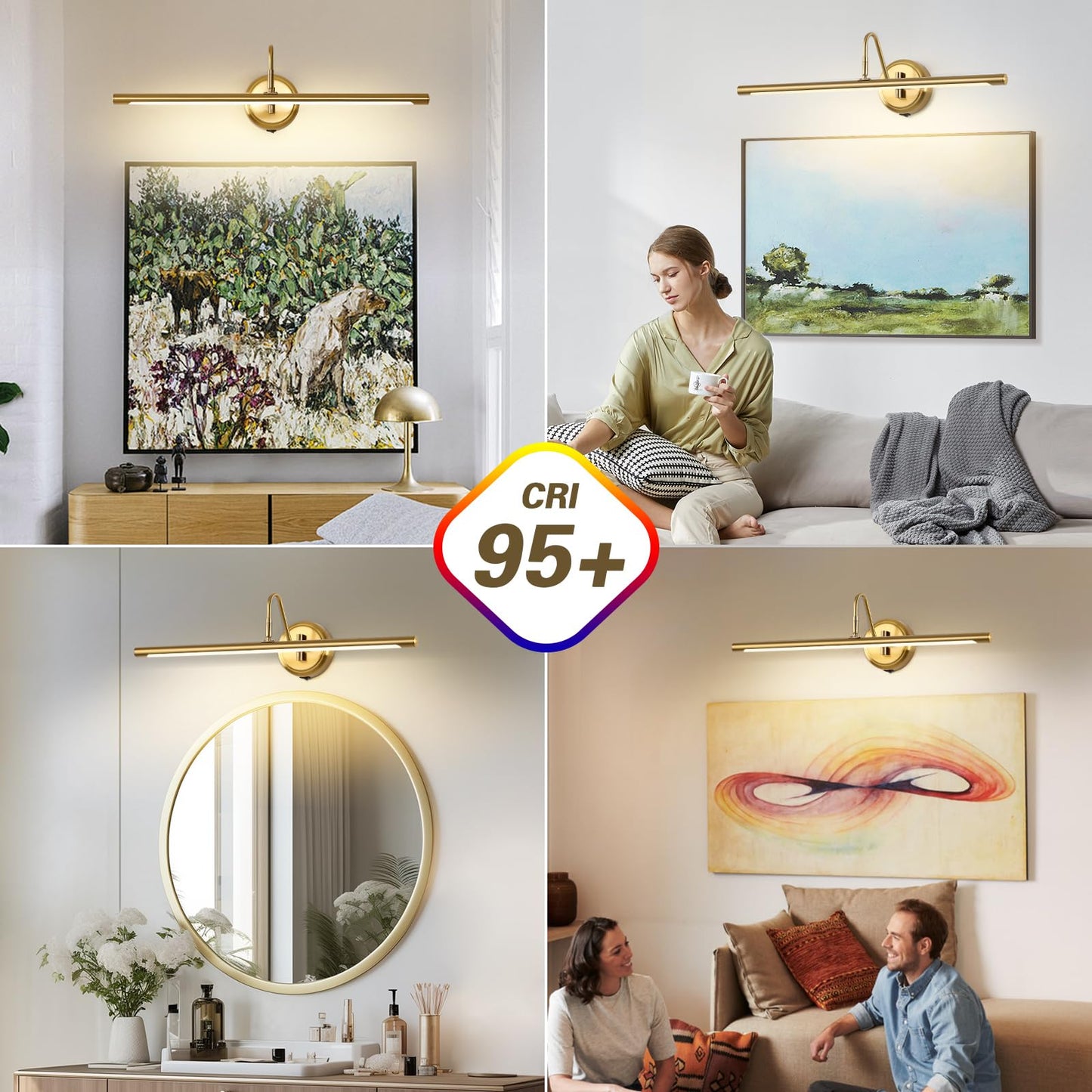 JOOSENLUX Battery Operated Picture Lights Modern Wireless Wall Lights 24.4" Inch Dimmable Under Counter Lights for Kitchen with Swing Arm as Canvas Wall Sconce Light Brass 3000K CRI95+