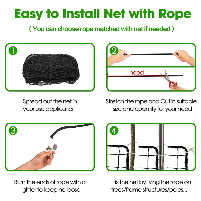 Wiseek 10'x40' Baseball Softball Backstop Nets, Heavy Duty Sports Netting Barrier Net #18 Nylon Baseball Netting Black Net