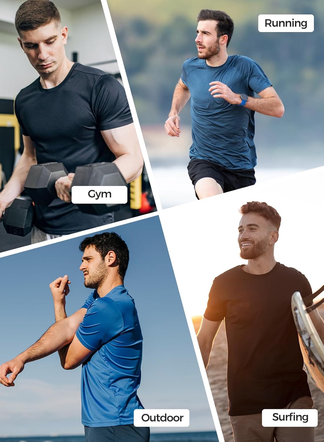 Skiennix Workout Shirts for Men - Quick Dry UPF 50+ Sun Protection Athletic Tees | 5 Pack Lightweight Summer Tops