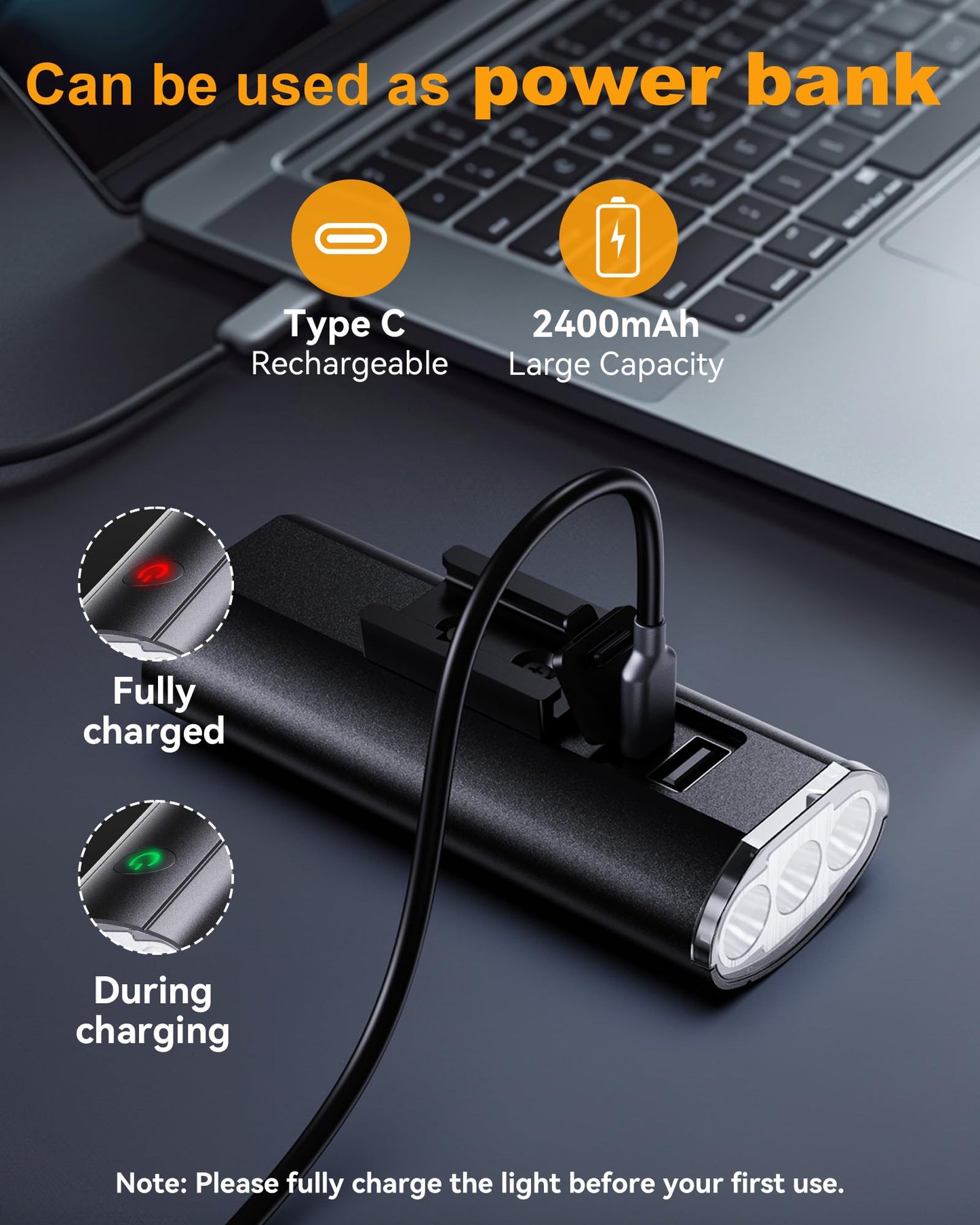 Bike Lights for Night Riding, USB Rechargeable Mountain Bicycle Headlight