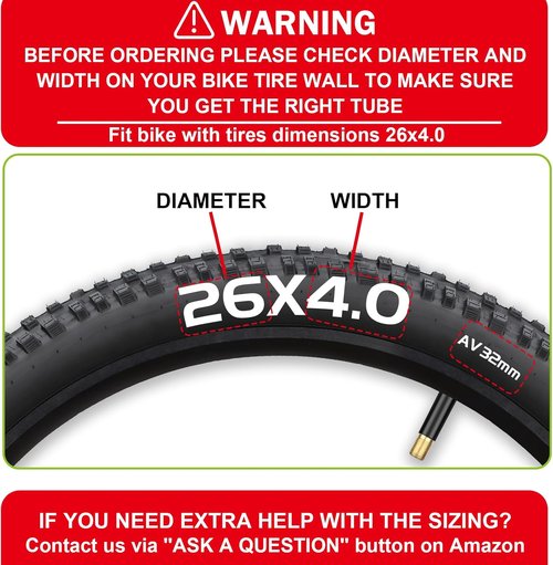 **Fat Tire Tubes by [Brand Name] - 20"/26" E-Bike Bicycle Tubes with AV 32mm Schrader Valve | Includes 2 Tire Levers**