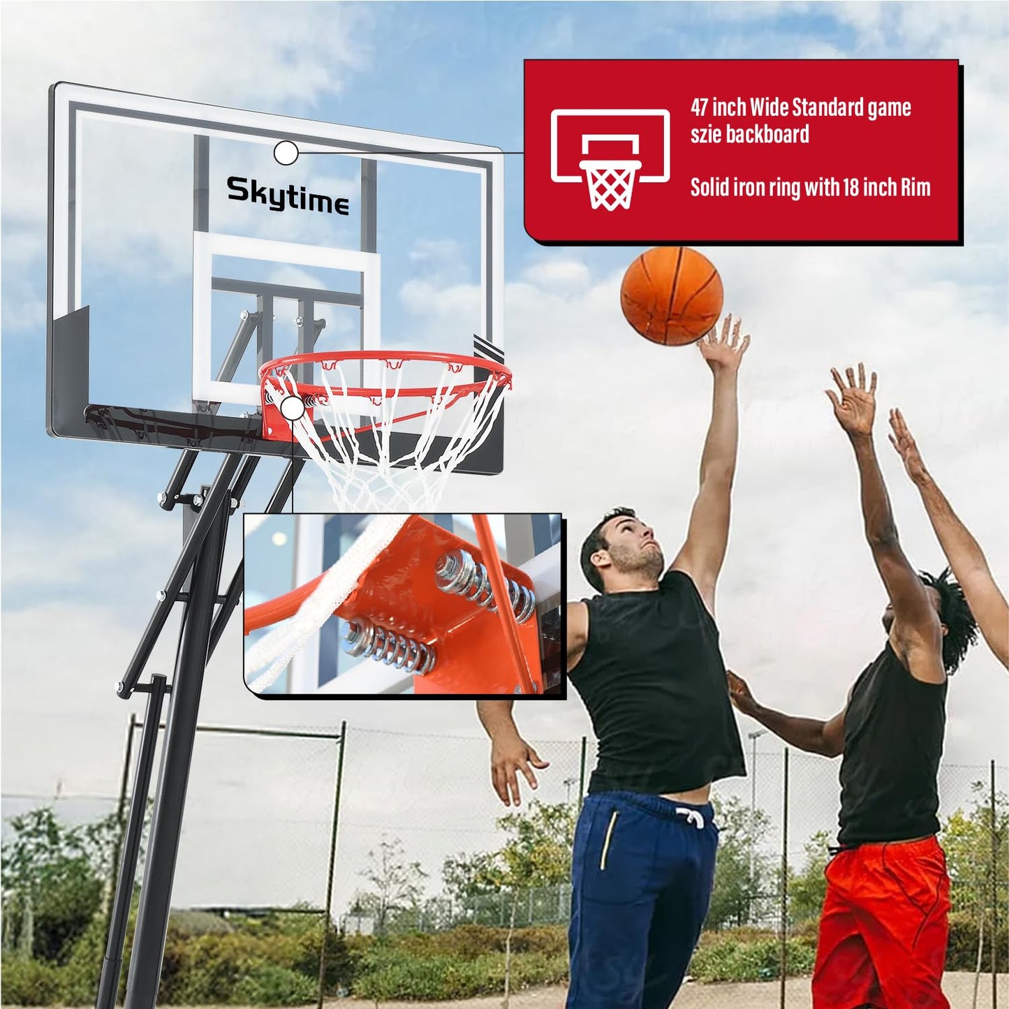 Basketball Hoop Outdoor,Portable Basketball Hoop with Impact Resistant PC Backboard,10FT Height Quickly Adjustable Basketball Goal System with Rebound Plate (White and Black, 47 inch Backboard)