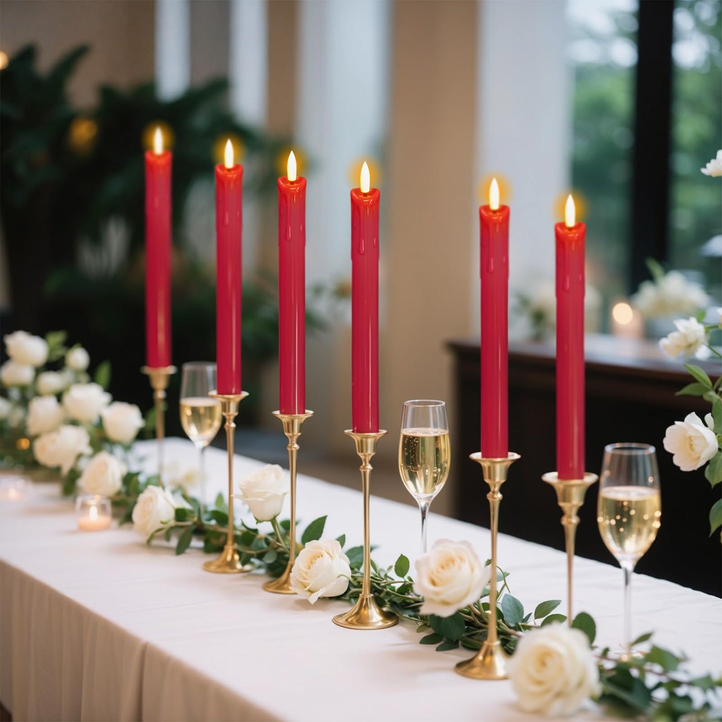 DRomance Dripping Flameless Taper Candles Flickering with Remote and Timer Battery Operated LED Taper Candle Real Wax 3D Wick Dinner Wedding Christmas Holiday Indoor Decor(3 Pack Red, 0.78" x 9.7")