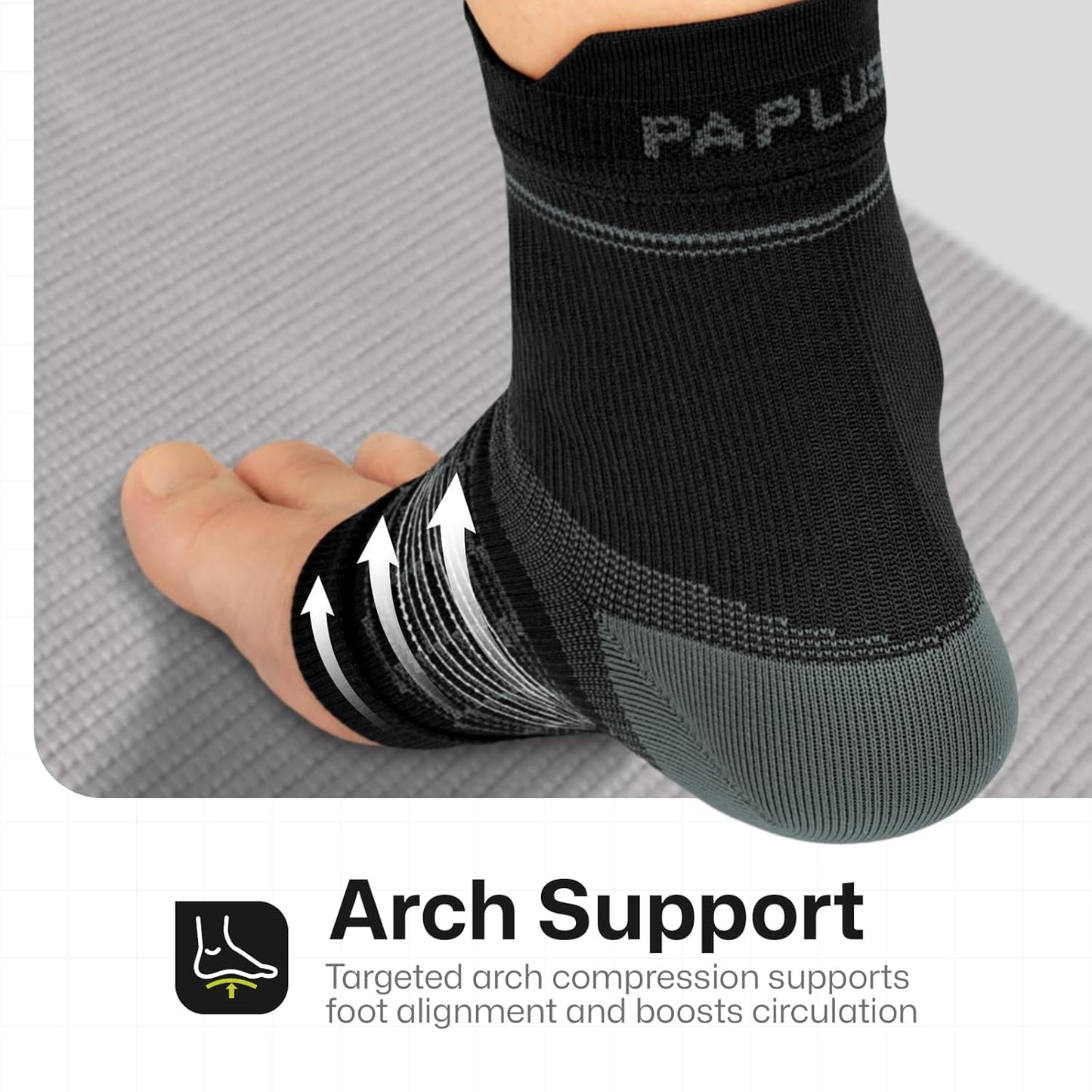 PAPLUS Ankle Compression Socks for Plantar Fasciitis Relief - 3 Pairs for Men & Women | Arch & Heel Support
